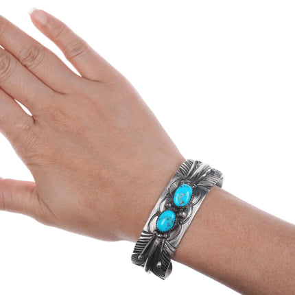 7.25" Mike Thomas Jr Navajo sterling and turquoise cuff bracelet - Estate Fresh Austin