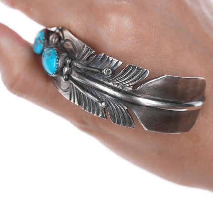 7.25" Mike Thomas Jr Navajo sterling and turquoise cuff bracelet - Estate Fresh Austin