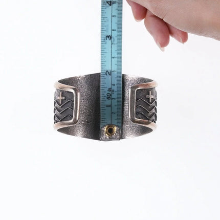 7.25" Native American Tufa Cast Silver bracelet - Estate Fresh Austin