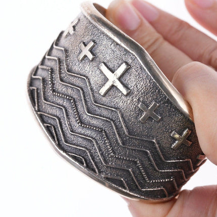 7.25" Native American Tufa Cast Silver bracelet - Estate Fresh Austin