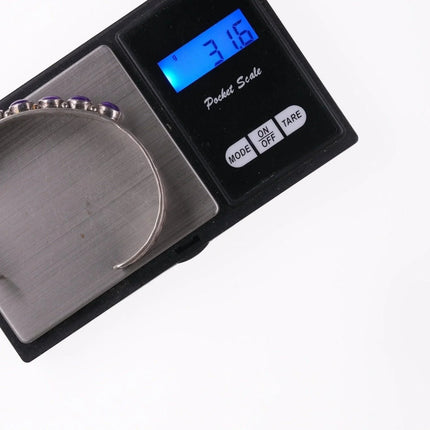 7.25" Navajo Sterling silver Sugilite heavy stamped silver row cuff bracelet - Estate Fresh Austin