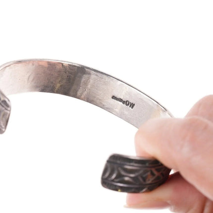 7.25" Navajo Sterling silver Sugilite heavy stamped silver row cuff bracelet - Estate Fresh Austin