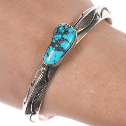 7.25" Orville Tsinnie Navajo carinated sterling cuff bracelet w/ turquoise - Estate Fresh Austin