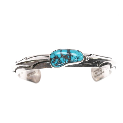7.25" Orville Tsinnie Navajo carinated sterling cuff bracelet w/ turquoise - Estate Fresh Austin