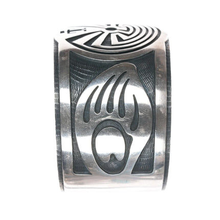 7.25" Tony Kyasyousie Hopi Overlay Man in the Maze Paw sterling cuff bracelet - Estate Fresh Austin