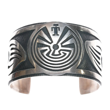 7.25" Tony Kyasyousie Hopi Overlay Man in the Maze Paw sterling cuff bracelet - Estate Fresh Austin