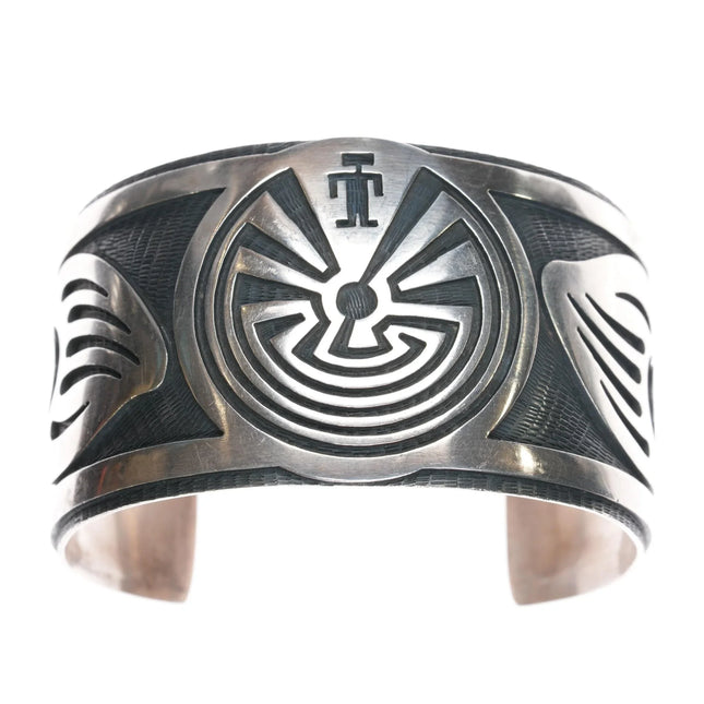 7.25" Tony Kyasyousie Hopi Overlay Man in the Maze Paw sterling cuff bracelet - Estate Fresh Austin
