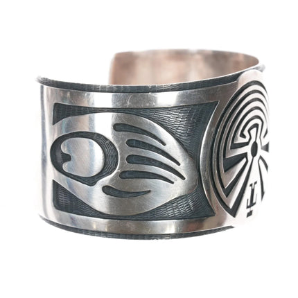 7.25" Tony Kyasyousie Hopi Overlay Man in the Maze Paw sterling cuff bracelet - Estate Fresh Austin