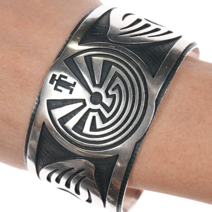 7.25" Tony Kyasyousie Hopi Overlay Man in the Maze Paw sterling cuff bracelet - Estate Fresh Austin