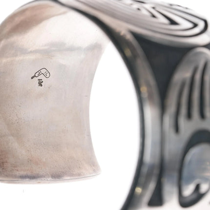 7.25" Tony Kyasyousie Hopi Overlay Man in the Maze Paw sterling cuff bracelet - Estate Fresh Austin