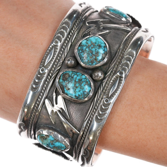 7.25" Vintage Morenci turquoise Native American sterling- turquoise cuff bracelet - Estate Fresh Austin