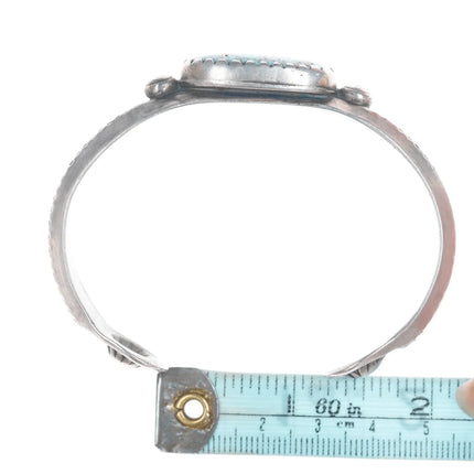 7.25" Vintage Navajo Heavy stamped silver cuff bracelet with turquoise - Estate Fresh Austin