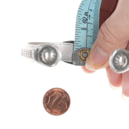 7.25" Vintage Navajo Heavy stamped silver cuff bracelet with turquoise - Estate Fresh Austin
