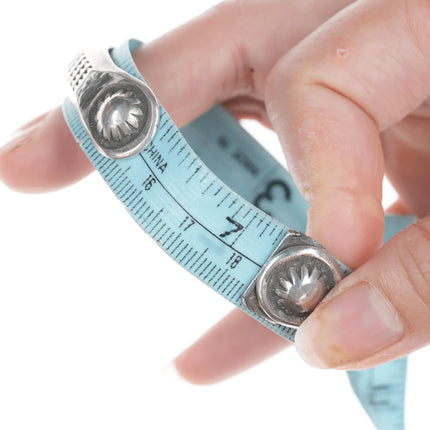 7.25" Vintage Navajo Heavy stamped silver cuff bracelet with turquoise - Estate Fresh Austin