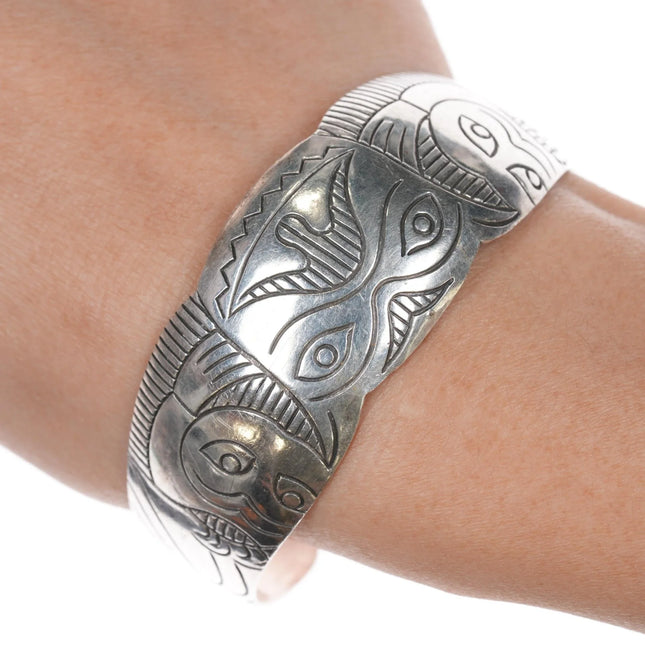 7.25" Vintage Northwest coast style sterling cuff bracelet - Estate Fresh Austin