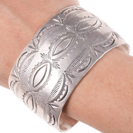 7.25" Vintage Sandoval Navajo Heavy stamped sterling bracelet - Estate Fresh Austin