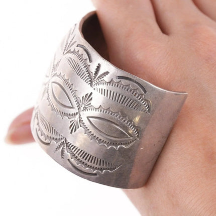 7.25" Vintage Sandoval Navajo Heavy stamped sterling bracelet - Estate Fresh Austin