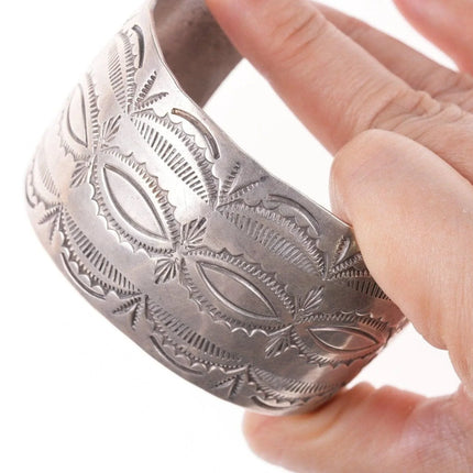 7.25" Vintage Sandoval Navajo Heavy stamped sterling bracelet - Estate Fresh Austin