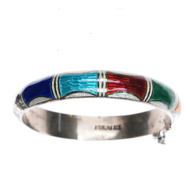 7.25" Vintage Sterling multi-color enamel bangle bracelet - Estate Fresh Austin