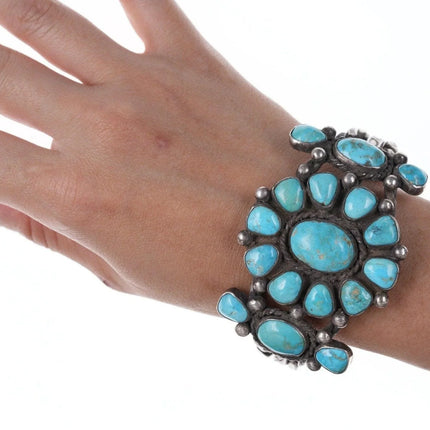 7.5" 30's-40's Navajo Silver Turquoise cluster bracelet 4 - Estate Fresh Austin
