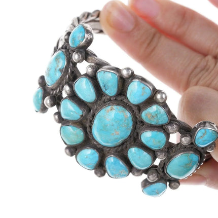 7.5" 30's-40's Navajo Silver Turquoise cluster bracelet 4 - Estate Fresh Austin