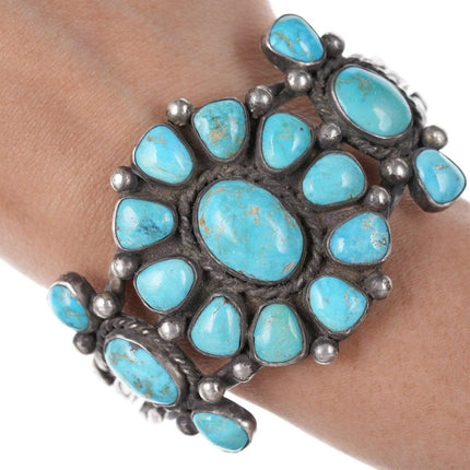 7.5" 30's-40's Navajo Silver Turquoise cluster bracelet 4 - Estate Fresh Austin
