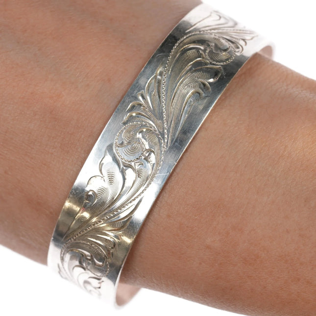 7.5" Big Bend Saddlery Hand Engraved sterling cuff bracelet - Estate Fresh Austin