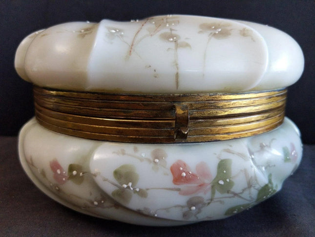 7.5" c.1890 Wavecrest Dresser Box Hand Painted Flowers 4" tall - Estate Fresh Austin