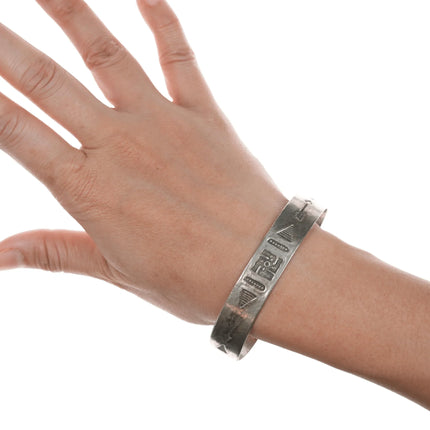 7.5" c1930's Navajo Curio whirling logs stamped silver cuff bracelet - Estate Fresh Austin