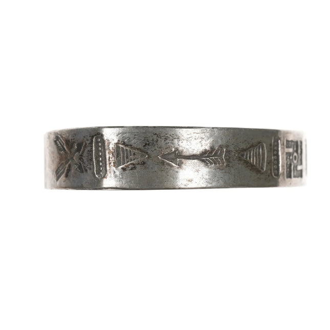 7.5" c1930's Navajo Curio whirling logs stamped silver cuff bracelet - Estate Fresh Austin