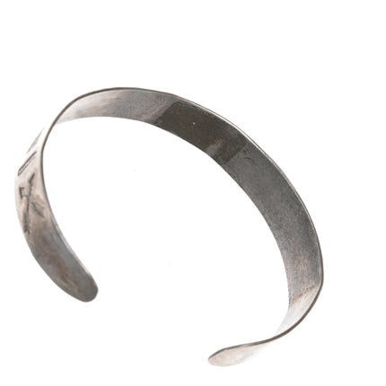 7.5" c1930's Navajo Curio whirling logs stamped silver cuff bracelet - Estate Fresh Austin