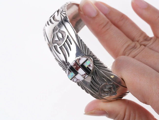 7.5" Charlie Bowie Navajo Channel inlay Sterling silver overlay style bracelet - Estate Fresh Austin