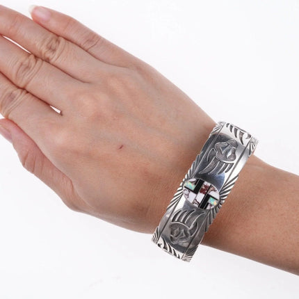 7.5" Charlie Bowie Navajo Channel inlay Sterling silver overlay style bracelet - Estate Fresh Austin
