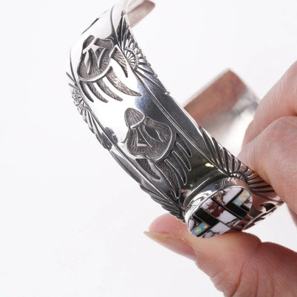 7.5" Charlie Bowie Navajo Channel inlay Sterling silver overlay style bracelet - Estate Fresh Austin