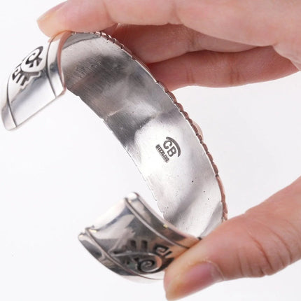 7.5" Charlie Bowie Navajo Channel inlay Sterling silver overlay style bracelet - Estate Fresh Austin