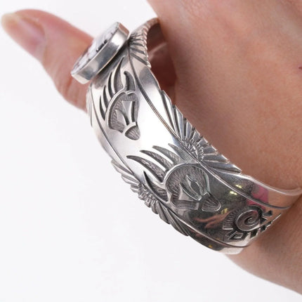 7.5" Charlie Bowie Navajo Channel inlay Sterling silver overlay style bracelet - Estate Fresh Austin
