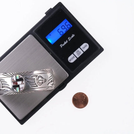 7.5" Charlie Bowie Navajo Channel inlay Sterling silver overlay style bracelet - Estate Fresh Austin