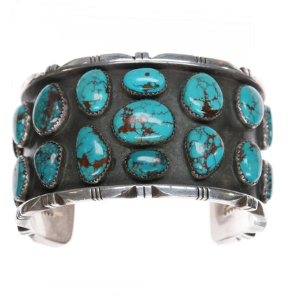 7.5" Clarence Chama Navajo Interior stamped high grade turquoise cuff bracelet - Estate Fresh Austin