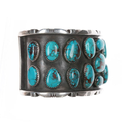 7.5" Clarence Chama Navajo Interior stamped high grade turquoise cuff bracelet - Estate Fresh Austin