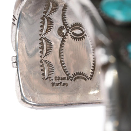 7.5" Clarence Chama Navajo Interior stamped high grade turquoise cuff bracelet - Estate Fresh Austin