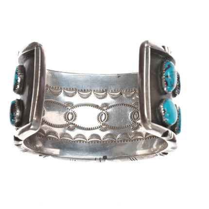 7.5" Clarence Chama Navajo Interior stamped high grade turquoise cuff bracelet - Estate Fresh Austin
