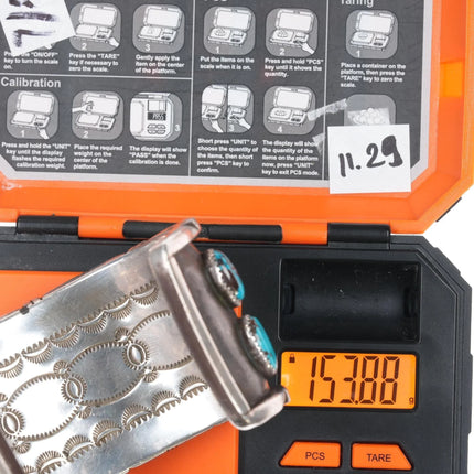 7.5" Clarence Chama Navajo Interior stamped high grade turquoise cuff bracelet - Estate Fresh Austin