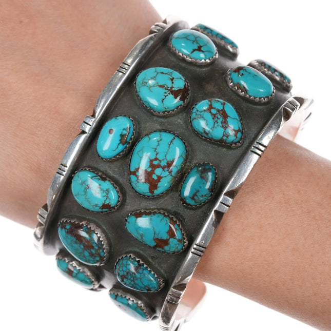 7.5" Clarence Chama Navajo Interior stamped high grade turquoise cuff bracelet - Estate Fresh Austin
