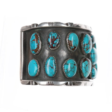 7.5" Clarence Chama Navajo Interior stamped high grade turquoise cuff bracelet - Estate Fresh Austin