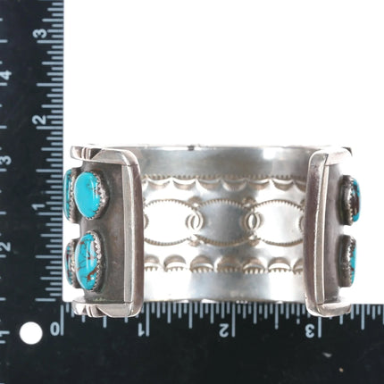 7.5" Clarence Chama Navajo Interior stamped high grade turquoise cuff bracelet - Estate Fresh Austin