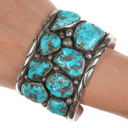 7.5" Eugene & Yvonne Mahooty Zuni Cuff bracelet with chunky turquoise - Estate Fresh Austin