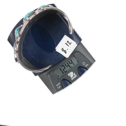 7.5" Eugene & Yvonne Mahooty Zuni Cuff bracelet with chunky turquoise - Estate Fresh Austin