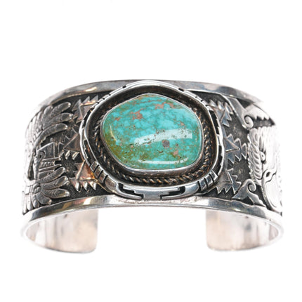 7.5" Freddy Charley Navajo Sterling high grade turquoise cuff bracelet - Estate Fresh Austin