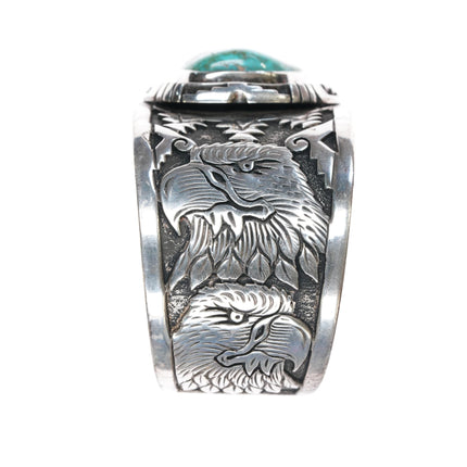 7.5" Freddy Charley Navajo Sterling high grade turquoise cuff bracelet - Estate Fresh Austin