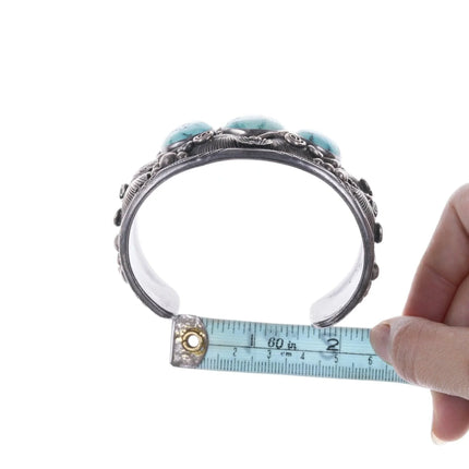 7.5" Huge Vintage Morty Johnson Navajo Sterling and turquoise bracelet - Estate Fresh Austin